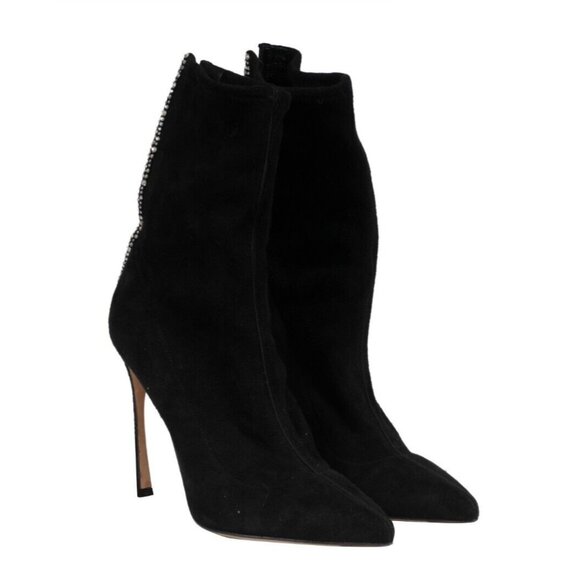 Sergio Rossi Women Tuxedo Crystal Booties US 7 EU 37 Black Suede Embellished 110